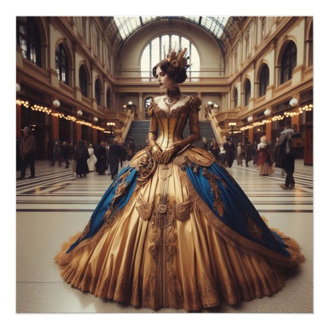 Guld Princess Steampunk Victorian Industrial Fototryck (Framsidan)