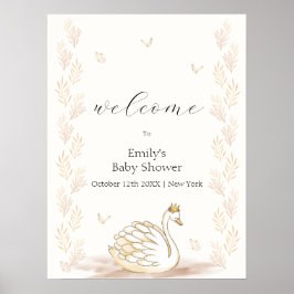 Guld Princess Svan Butterfly Baby Shower Välkommen Poster