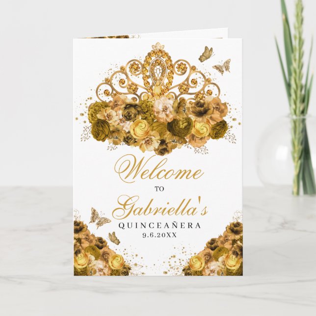 Guld Princess Tiara Quinceanera Program (Framsida)