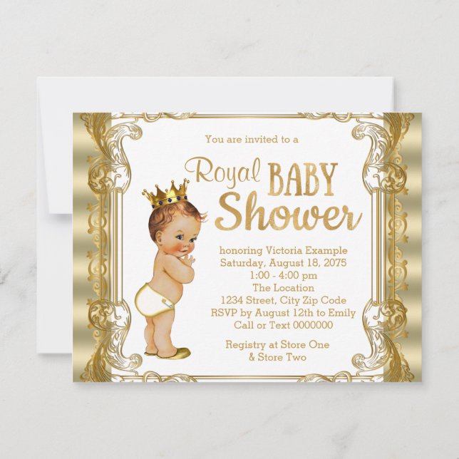 Guld Prins Baby Shower Inbjudningar (Baksida)