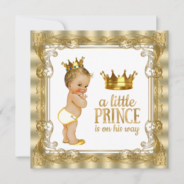 Guld Prins Baby Shower Inbjudningar (Framsida)