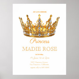 Guld Prinsessa Krona Sagolikt Födelsedagsfirande Poster