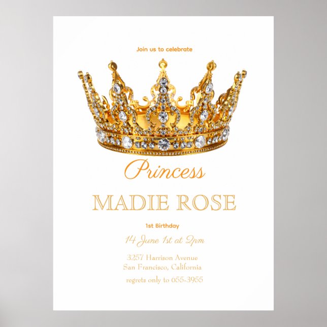 Guld Prinsessa Krona Sagolikt Födelsedagsfirande Poster (Framsidan)