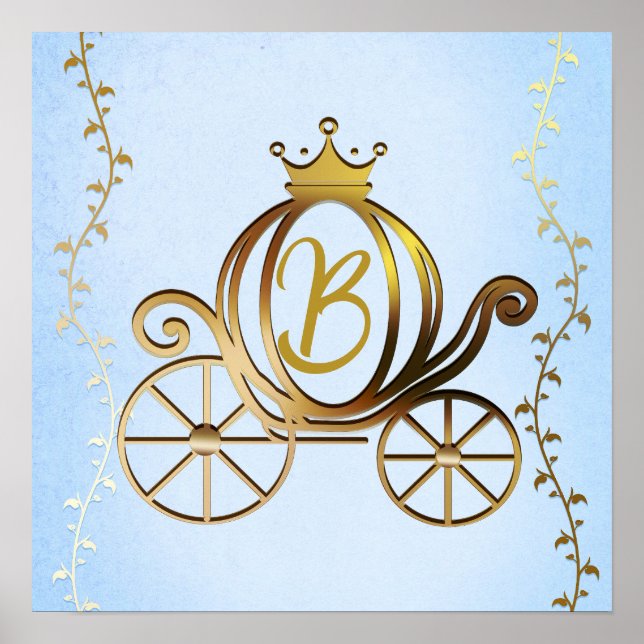 Guld Prinsessa Vagn Blå Sagbok Personlig Poster (Framsidan)
