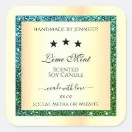 Guld produktförpackningsetiketter Teal Grönt Glitt Fyrkantigt Klistermärke