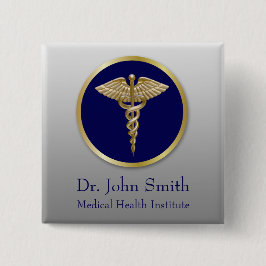 Guld Professionell Caduceus Blue Medical Knapp