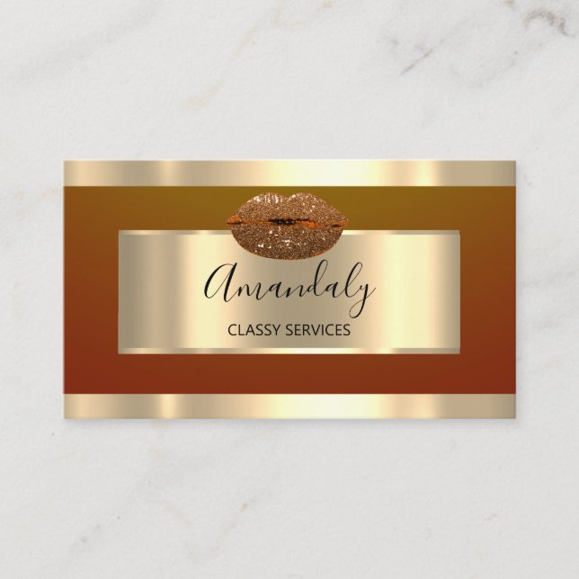 Guld Professionell Makeup ArtistGlitter Kiss Läppa Visitkort (Framsida)