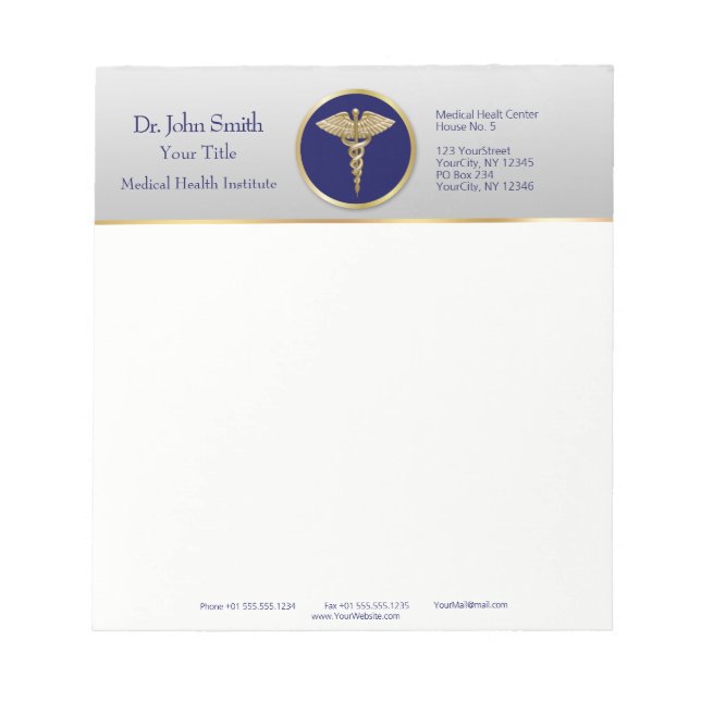 Guld Professionell Medicinsk Caduceus Blue Anteckningsblock (Framsida)