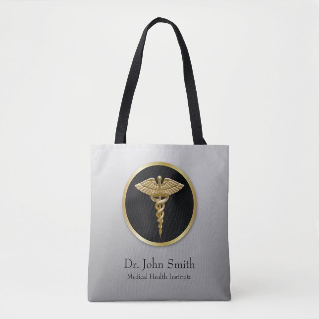 Guld professionell medicinsk kaduceus - Totebag Tygkasse (Framsida)