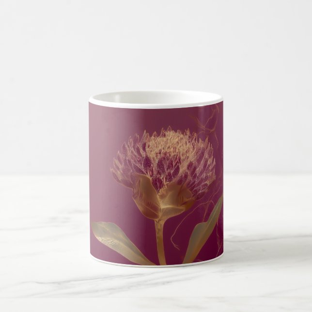Guld Protea Blomma Burgundy Botanisk Linjearbete Kaffemugg (Center)