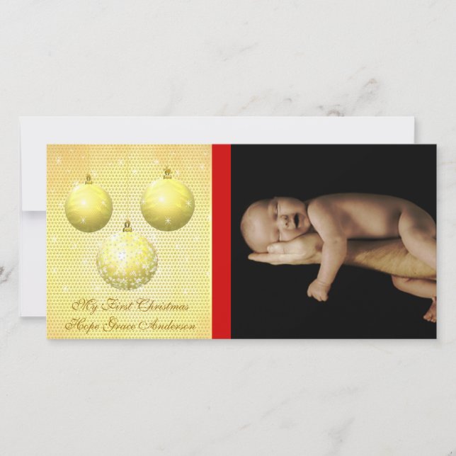 Guld-prydnadsföremål Mitt första julleskort Baby Julkort (Framsida)