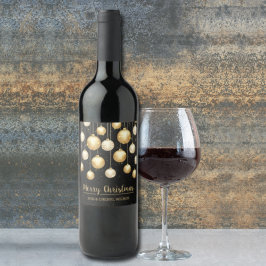 Guld-prydnadsföremål på Black God jul Vinflaska Etikett