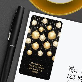 Guld-prydnadsföremål på Returadressen Svart jul Adressetikett