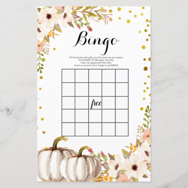 Guld pumkin Watercolor Bingo Game (Framsida)