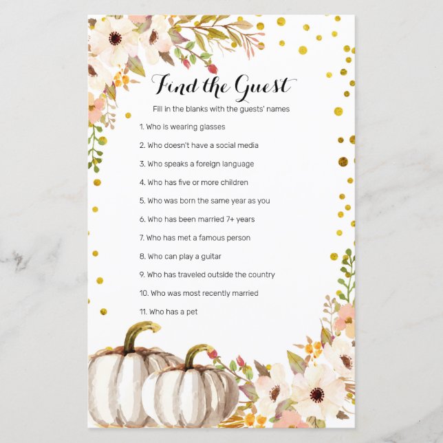 Guld pumkin Watercolor Hitta gästspelet (Framsida)