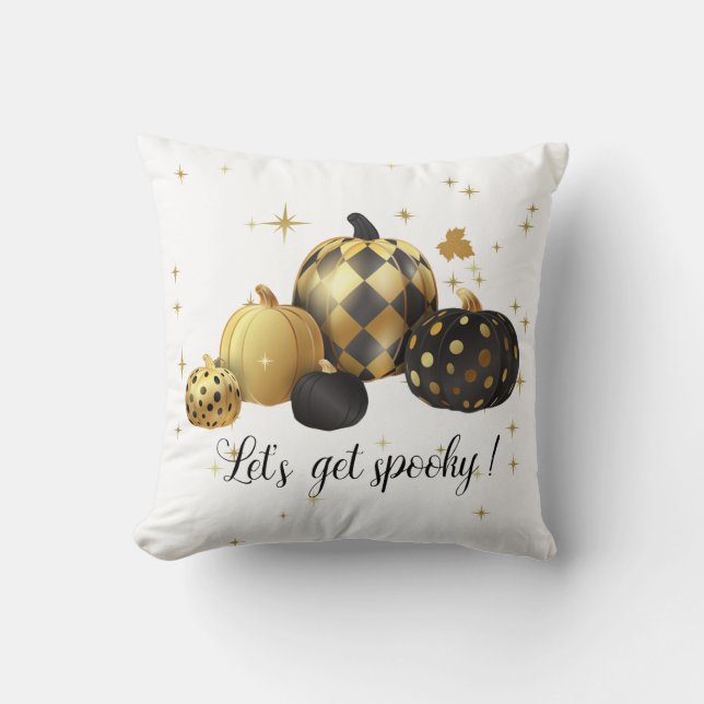 Guld Pumpa Låt oss bli Skräckinjagande Halloween Kudde (Framsida)