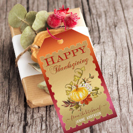 Guld Pumpkin Blommigt Thanksgiving Gift Märkre Presentetikett