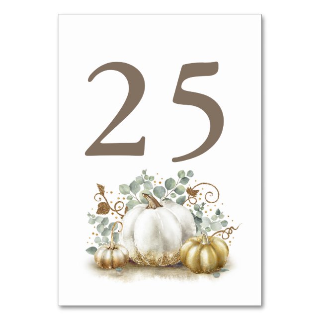Guld Pumpkin Fall Wedding Bordsnummer Cards (Framsidan)