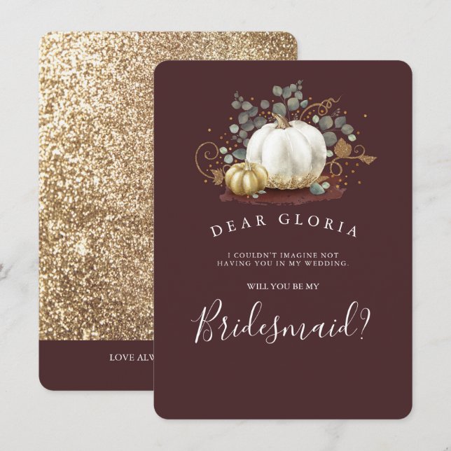 Guld Pumpkin Fall Wedding Bridesmaid Frieri Inbjudningar (Fram/baksida)