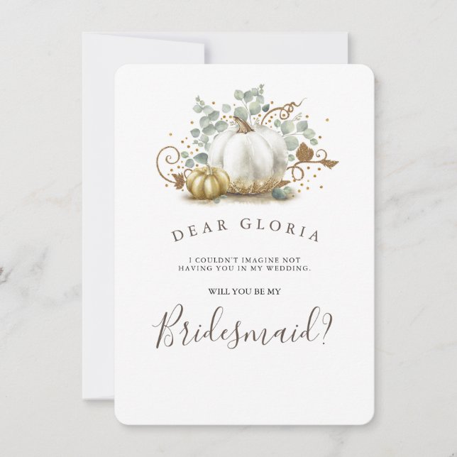 Guld Pumpkin Fall Wedding Bridesmaid Frieri Inbjudningar (Framsida)