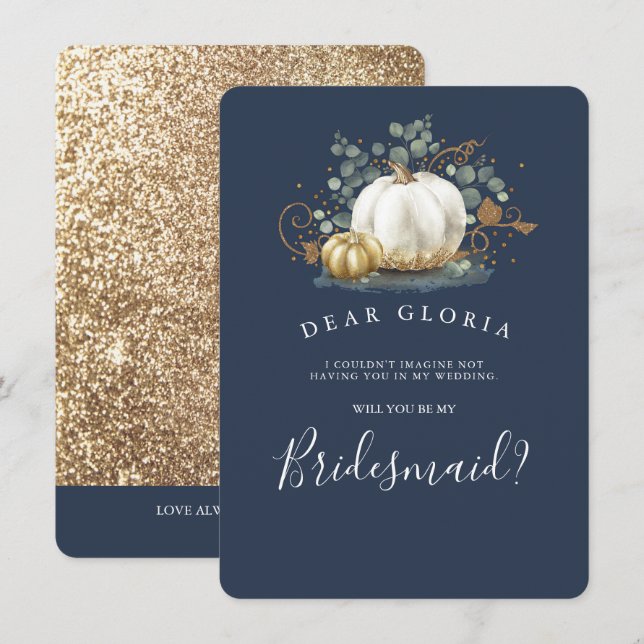 Guld Pumpkin Fall Wedding Bridesmaid Frieri Invi Inbjudningar (Fram/baksida)