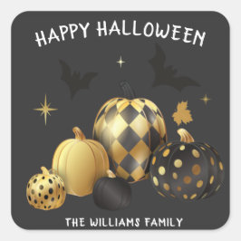 Guld Pumpkin Happy halloween Monogram Sticker Fyrkantigt Klistermärke