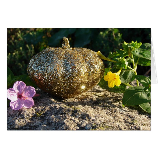 Guld Pumpkin och Four-O-Clock Flowers Hälsningskort (Framsidan Horizontal)