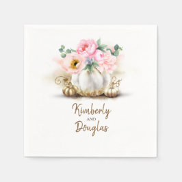 Guld Pumpkin och Rosa Flowers Rustic Fall Pappersservett