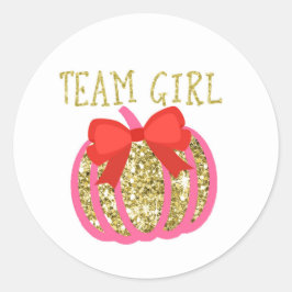 Guld pumpkin TEAM GIRL Gender Reveal Game Labels L Runt Klistermärke