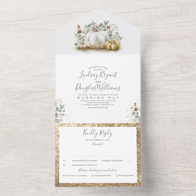 Guld Pumpkins and Eucalyptus Lövs Fall Wedding (Inside)