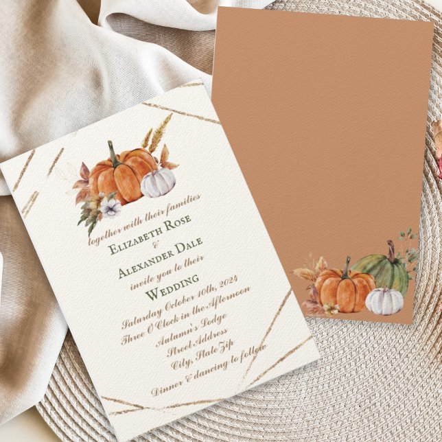 Guld Pumpkins Elegant Fall Wedding Geometric Inbjudningar (Skapare uppladdad)