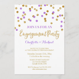 Guld- purpurfärgad konfettiförlovningsfestinbjudan inbjudningar