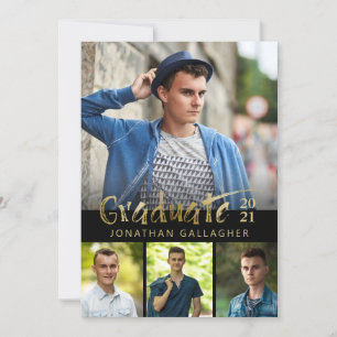 Guld Push Student Photo Collage Black Inbjudningar