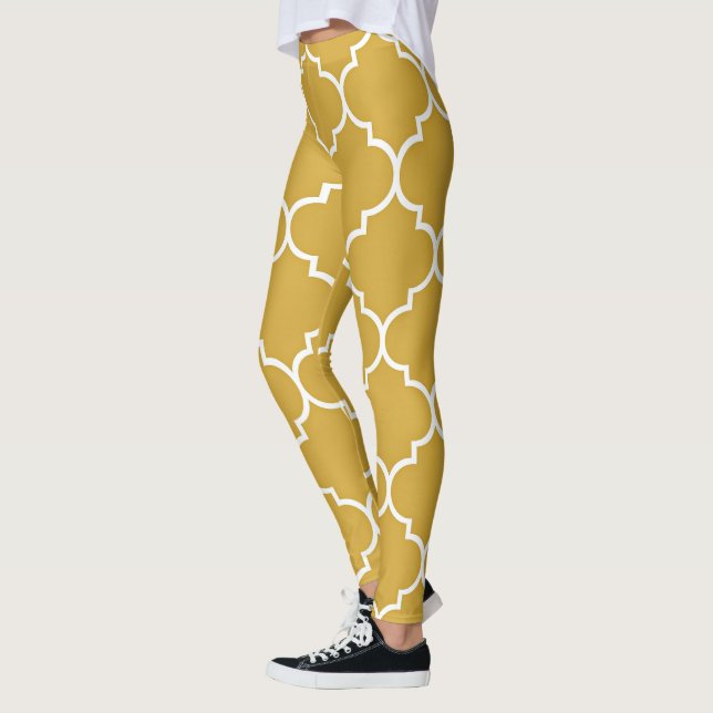 Guld Quatrefoil Mönster Leggings (Vänster)