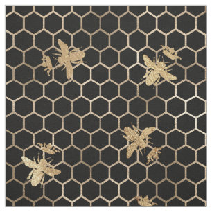 Guld Queen Bee och Honeycomb på Black Tyg