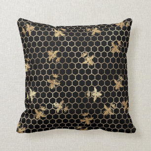 Guld Queen Bees och Honeycomb på Black Kudde