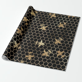 Guld Queen Bees och Honeycomb på Black Presentpapper