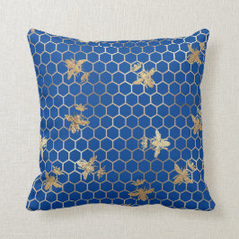 Guld Queen Bees och Honeycomb på Blue Kudde