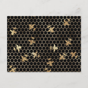 Guld Queen Bees och Honeycomb Vykort