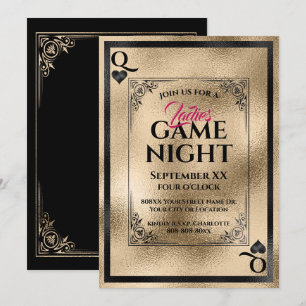 Guld Queen of Hearts Dam Game Natt Inbjudningar
