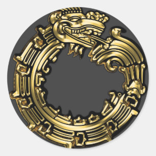 Guld- Quetzalcoatl Runt Klistermärke