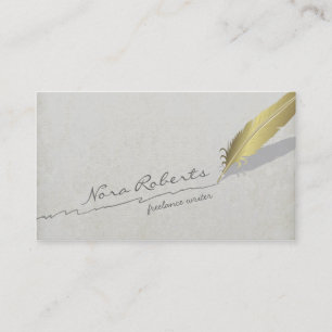 Guld Quill Feather Pen Handdragen linje på gammal Visitkort