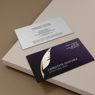 Guld Quill Pen Lila PUBLIC NOTARY SINGNING AGENT Visitkort