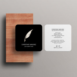 Guld Quill Pen MOBILE NOTARY SINGNING AGENT BLACK Fyrkantigt Visitkort