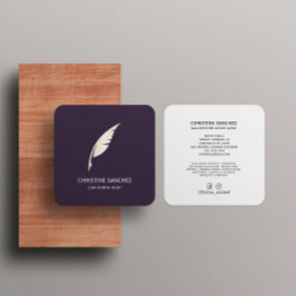 Guld Quill Pen MOBILE NOTARY SINGNING AGENT Lila Fyrkantigt Visitkort