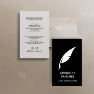 Guld Quill Pen PUBLIC NOTARY SINGNING AGENT Black Visitkort