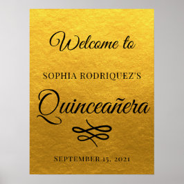 Guld Quinceañera 15:e födelsedag Välkommen Poster