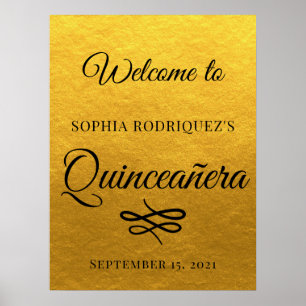 Guld Quinceañera 15:e födelsedag Välkommen Poster