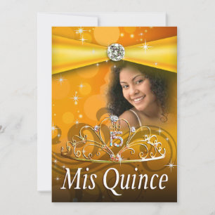 Guld Quinceanera 15 prinsessan Tiara Photo Inbjudningar