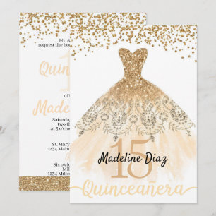 Guld Quinceanera Birthday Inbjudan Cumpleanos
